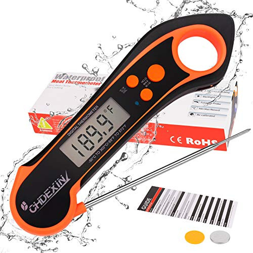 CHDEXIN Instant Read Meat Thermometer, Food Thermometers for Cooking and Grill Kitchen Thermometer Waterproof for BBQ, Coffee, Fried, Liquid, Digital Meat Thermometer Food Thermometers(Black Orange) CHDEXIN Instant Read Meat Thermometer, Food Thermometers for Cooking and Grill Kitchen Thermometer Waterproof for BBQ, Coffee, Fried, Liquid, Digital Meat Thermometer Food Thermometers(Black Orange)