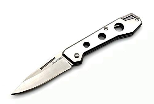 TANKING EDC Folding Pocket Knife, Stainless Steel Blade, Stainless Steel Handle, For Hunting Camping Survival Outdoor and Everyday Carry (Silver)