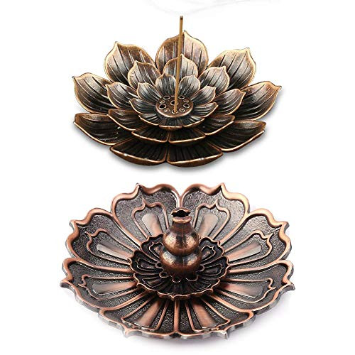CDIYTOOL Brass Incense Sticks Holder Lotus Inscent Burner Disc, Lotus Incense Burner Holder for Sticks Cones Coils Incense, Vintage Style(2 Pack)