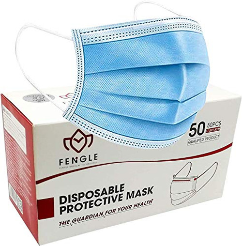50PCS Disposable Face Mask 3 Layers Safety Masks With Comfortable Elastic Ear Loop for Dust Air Pollution Protection (Blue Color)