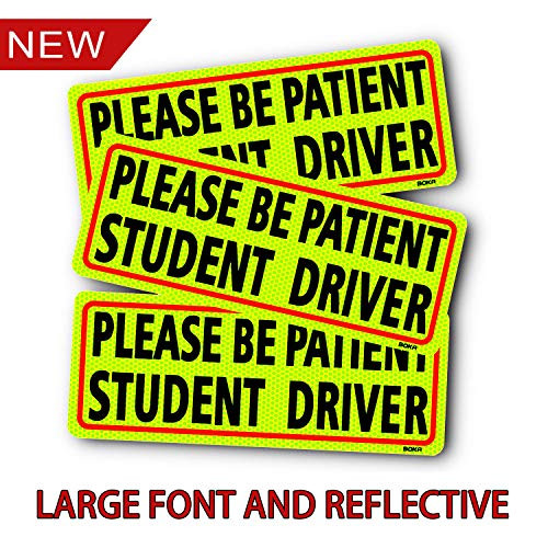 BOKA "Please Be Patient Student Driver Magnet Safety Sign Vehicle Bumper Magnet - Car Vehicle Reflective Sign Sticker Bumper for New Drivers - Set of 3