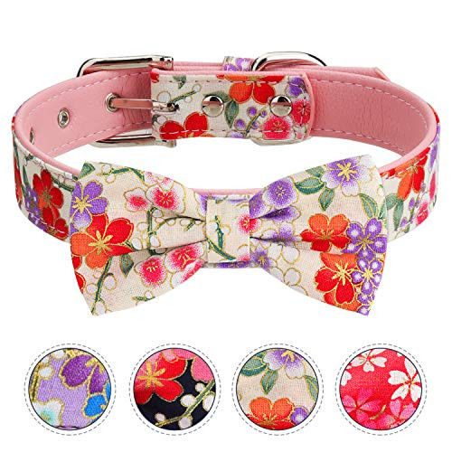 Vaburs Dog Collar and Pet Bowtie Collar, Fancy Dog Collar with Bowtie for Small Medium and Large Dogs Adjustable(Xs-Pink)