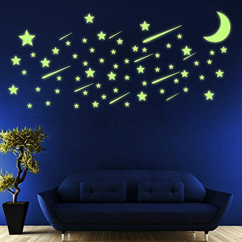 Glow in The Dark Stars - 208pcs Glow in The Dark Stars for Ceiling, Moon and Shooting Star Stickers Create a Starry Sky, Glow in The Dark Stars Wall Stickers