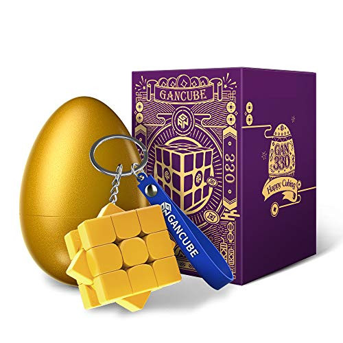 GAN 330 Easter Egg Edition, Antique Rhyme Keychain Cube Mini 3x3 Key Ring(Loquat Yellow)