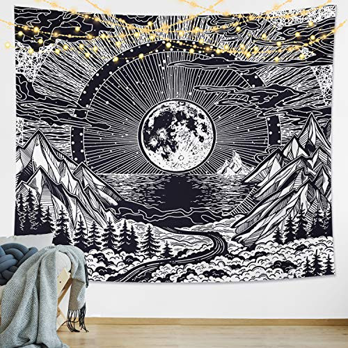 DESIHOM Moon Tapestry Wall Hanging Black Mountain Tapestry Moon and Stars Tapestry Wall Hanging Black and White Tapestry for Bedroom Living Room Dorm Decor 59x51 Inch DESIHOM Moon Tapestry Wall Hanging Black Mountain Tapestry Moon and Stars Tapestry Wall Hanging Black and White Tapestry for Bedroom Living Room Dorm Decor 59x51 Inch