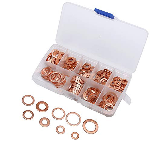200pcs Copper Washer Assortment Kits Flat Ring Seal Washers 9 Sizes (M5-M14) 200pcs Copper Washer Assortment Kits Flat Ring Seal Washers 9 Sizes (M5-M14)