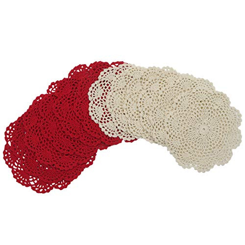DODOGA 12pcs Doilies Cloth Lace Crochet Doilies Doilies for Tables Placemats for Kitchen Coasters Doilies Round 8 Inch Handmade Crochet Cotton Lace Glass Bowl Dish 6pcs redplus6pcs Beige