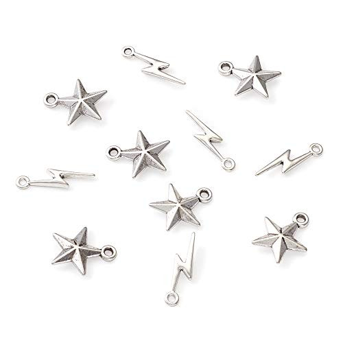Beadthoven 100pcs Tibetan Style Alloy Star Lightning Bolt Pendants Antique Silver Metal Dangle Charms for Necklace Bracelet Jewelry Making Beadthoven 100pcs Tibetan Style Alloy Star Lightning Bolt Pendants Antique Silver Metal Dangle Charms for Necklace Bracelet Jewelry Making