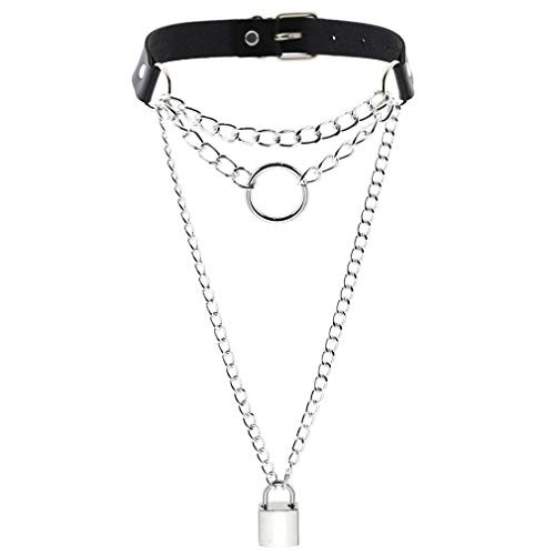 Women PU Leather Sexy Punk Choker Necklace Goth Choker Collar Waist Belt Gothic Harness Body Caged (Black with lock and O) Women PU Leather Sexy Punk Choker Necklace Goth Choker Collar Waist Belt Gothic Harness Body Caged (Black with lock and O)