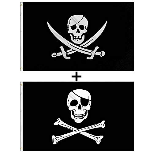 Aimto 3x5 FT Dead Man's Chest Flag (CrossKnife Flag) - Bright Colors and Anti-Fading Materials - Pirate Flags Polyester Canvas and Brass Buttonhole - Quality Assurance (Jack Rackham and Jolly Roger)