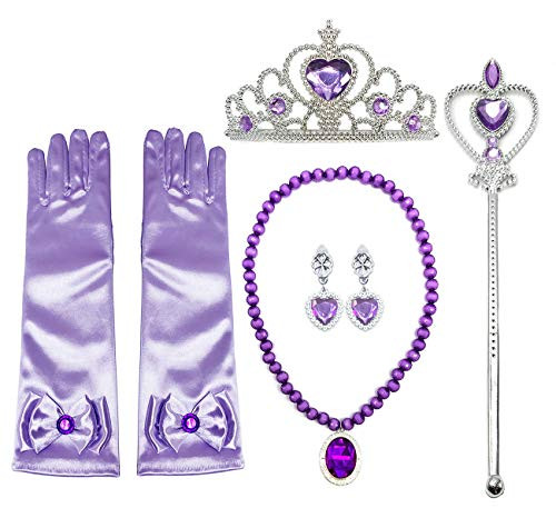 Seamix Girls Toys Sofia Princess Dress Up Accessories Gloves Bow Tiara Crown Wand Necklaces Presents for Kids Girls (lavender)