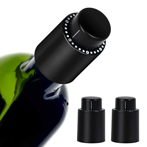 Wine Bottle Stoppers,Real Vacuum Champagne Stoppers,Reusable Wine Preserver,Wine Corks Keep Fresh with Time Scale Record,Black (2 PACK) Wine Bottle Stoppers,Real Vacuum Champagne Stoppers,Reusable Wine Preserver,Wine Corks Keep Fresh with Time Scale Record,Black (2 PACK)