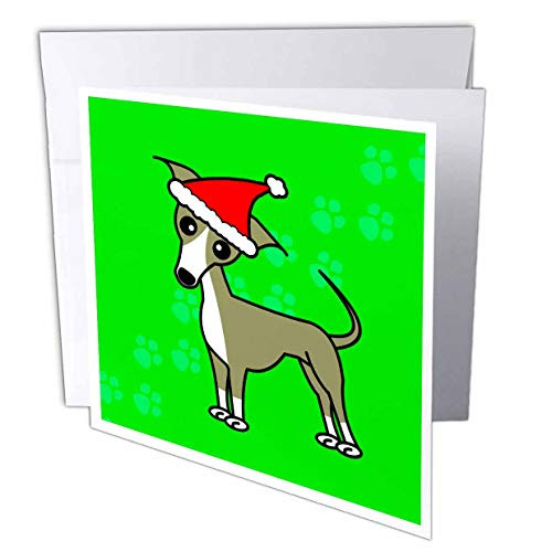 3dRose Cute Fawn Tan Italian Greyhound Red with Santa Hat - Greeting Cards, 6 x 6 inches, set of 12 (gc_12097_2)