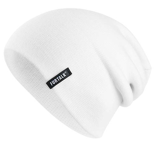 FURTALK White Beanie for Men Cuffed Plain Skull Hat Unisex Winter Knit Cap Men Beanie