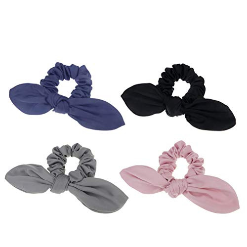 Lurrose 4Pcs Rabbit Ear Hair Scrunchies Elastic Bowknot Hair Bands Ponytail Holders Cute Bunny Headband (Random Color)