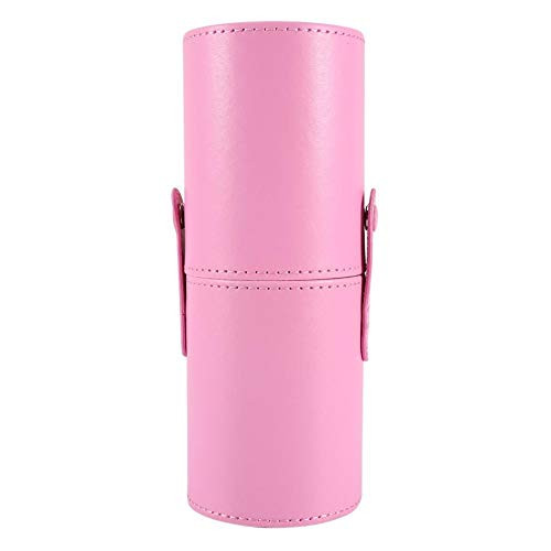 Makeup Brushes Holder Empty Portable Travel Makeup Brushes Round Pen Holder PU Leather Cosmetic Case (Pink)