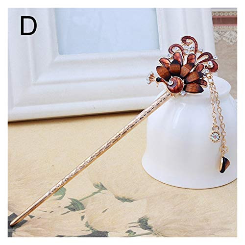 Furunke Vintage Hair Stick Pick Chinese Style Chopsticks Ethnic Hair pin Women Hairpins Metal Rhinestone Hair Clip Jewelry Accessories (Metal Color : D)