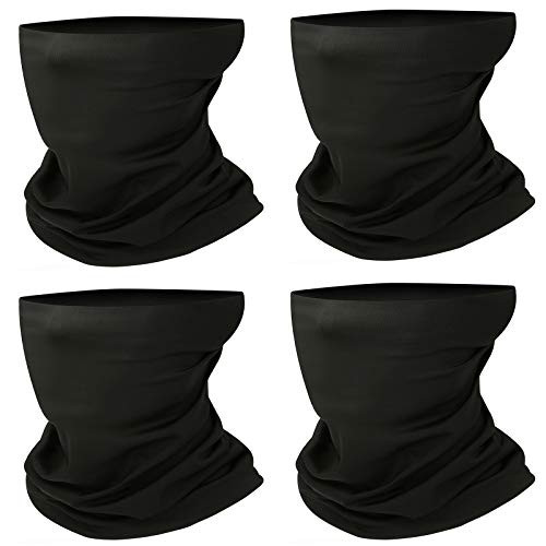 Neck Gaiter, Face Cover Scarf, Reusable Neck Mask Unisex Face Gaiters Bandanas Balaclava for Sun UV Dust Wind Protection (Black 4 Pack) Neck Gaiter, Face Cover Scarf, Reusable Neck Mask Unisex Face Gaiters Bandanas Balaclava for Sun UV Dust Wind Protection (Black 4 Pack)