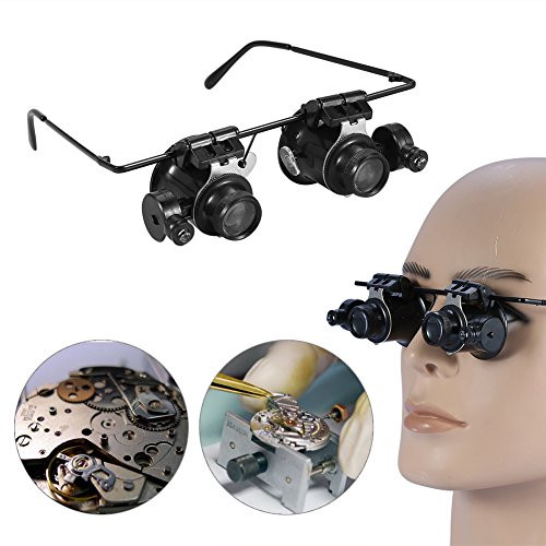 Headband Magnifier Double Eyes Glass Jeweler Loupe, 20x Magnifying Magnifier Jeweler Tool Watch Repair LED Light Lens Loupe Headband Magnifier Double Eyes Glass Jeweler Loupe, 20x Magnifying Magnifier Jeweler Tool Watch Repair LED Light Lens Loupe