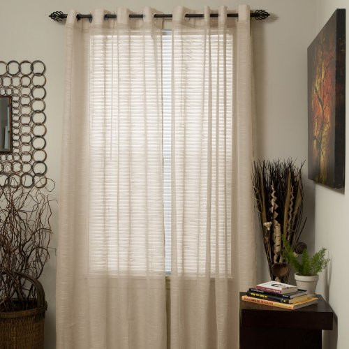 Bedford Home Mia Jacquard Grommet Single Curtain Panel, 84-Inch, Beige