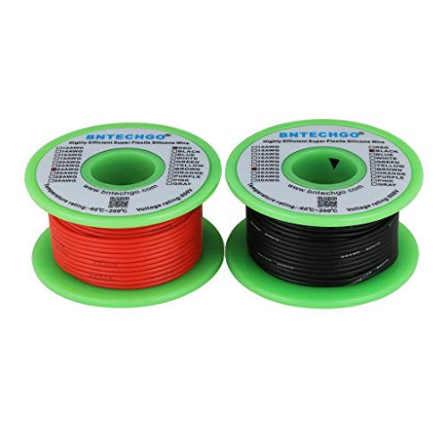 BNTECHGO 24 Gauge Silicone Wire Spool red 50ft and Black 50ft Flexible 24 AWG Stranded Copper Wire