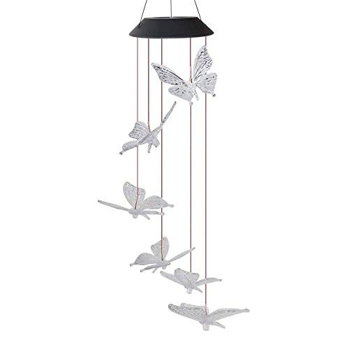 VEEKI Solar Wind Chime Butterfly Waterproof Colors Changing LED Solar Mobile Wind Chime Outdoor Led Hanging lamp Wind Chime for Yard Garden Home Pathway (Transparent)