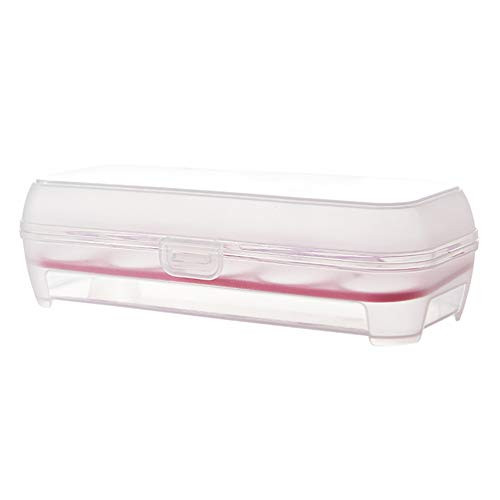 DOITOOL 10 Grid Refrigerator Egg Holder Tray Egg Tray Carrier with Lid Clear Egg Holder Storage Container for Refrigerator Kitchen (Rosy)