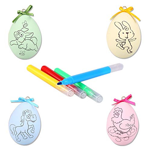 Amosfun Easter Decor 1 Set DIY Easter Egg Simulate Lifelike Animal Printing Egg DIY Painted Egg Party Supplies Toys for Easter Party with Lanyard and Watercolor Pen