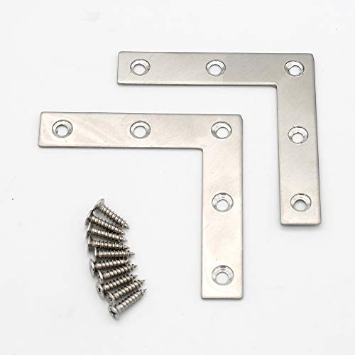 Flat L Bracket Stainless Steel Repair Plate L Repair Mending Plate Joining Support Brace 80mm x 80mm,2 Pcs Silver