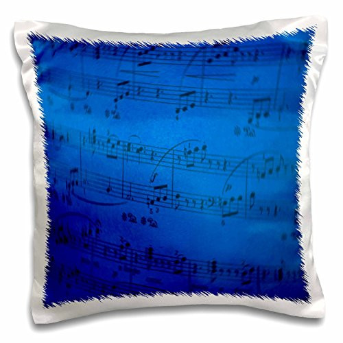 3dRose Yves Creations Musical Notes - Sheet Music in Blue - Pillow Case - 16x16 inch Pillow Case