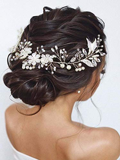 Unicra Bride Flower Wedding Hair Vine Leaf Silver Bridal Hair Piece Pearls Hair Accessories for Women and Girls Unicra Bride Flower Wedding Hair Vine Leaf Silver Bridal Hair Piece Pearls Hair Accessories for Women and Girls