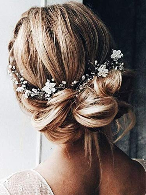 Unicra Bride Flower Wedding Hair Vine Pearls Silver Bridal Hair Piece Leaf Hair Accessories for Women and Girls Unicra Bride Flower Wedding Hair Vine Pearls Silver Bridal Hair Piece Leaf Hair Accessories for Women and Girls