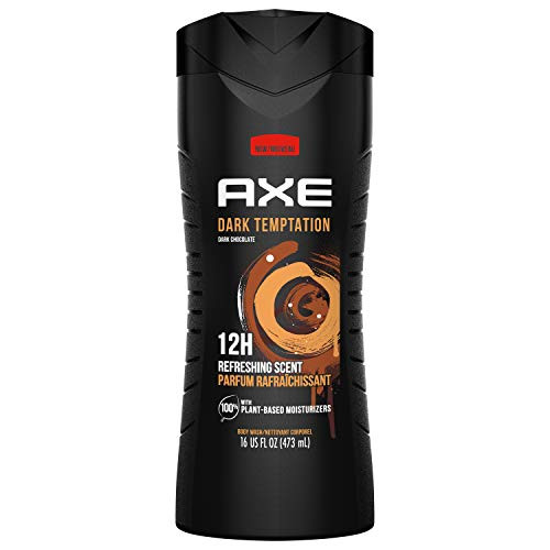 AXE Body Wash 12h Refreshing Scent Dark Temptation Dark Chocolate Men's Body Wash with 100 percent Plant-Based Moisturizers 16 oz