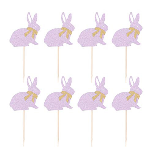 Amosfun 24pcs Cupcake Toppers Bow Rabbit Design Cake Topper DIY Easter Birthday Bunny Cake Decoration Food Picks Valentines Day Wedding Party Baby Shower Supplies