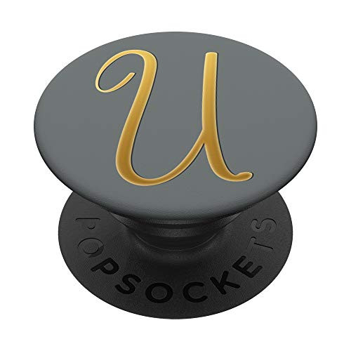 Golden Initial Letter U On Slate Gray PopSockets PopGrip: Swappable Grip for Phones  and  Tablets