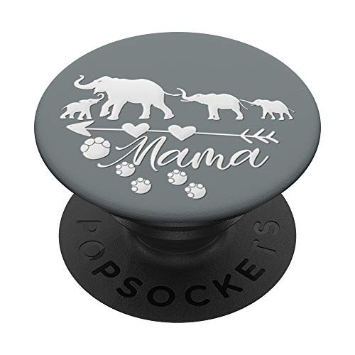 Silver White Mama Elephant Three Cubs on Slate Gray PopSockets PopGrip: Swappable Grip for Phones  and  Tablets