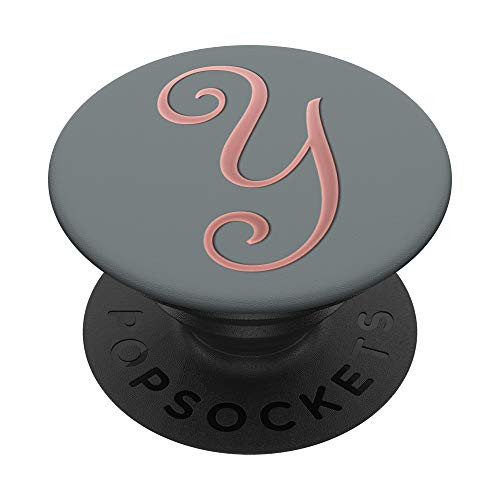 Golden Rose Pink Initial Letter Y On Slate Gray PopSockets PopGrip: Swappable Grip for Phones  and  Tablets