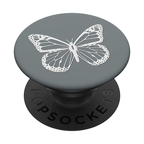 Silver White Butterfly Phone grip on Slate gray PopSockets PopGrip: Swappable Grip for Phones  and  Tablets