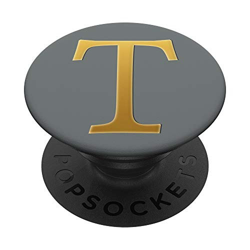 Golden Initial Letter T On Slate Gray PopSockets PopGrip: Swappable Grip for Phones  and  Tablets