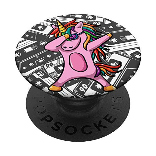 Retro Cassette Tapes Cute Pink Rainbow Dabbing Unicorn Gift PopSockets Grip and Stand for Phones and Tablets