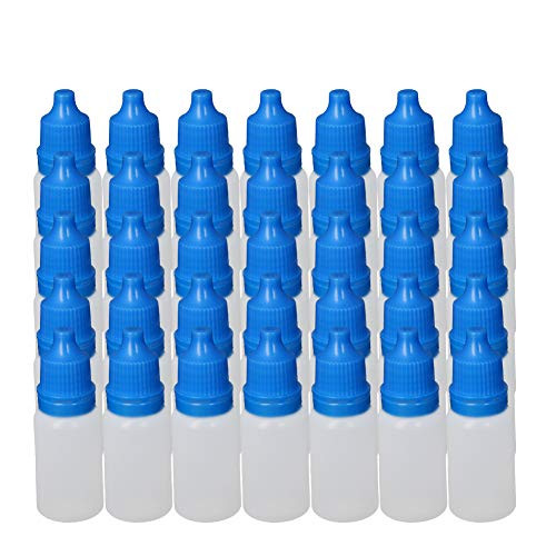 Othmro PE White Translucent Dropper Bottle, 10ml Small Mouth Drop Bottles Empty Squeezable Eye Liquid Dropper Bottle Blue cap 50pcs
