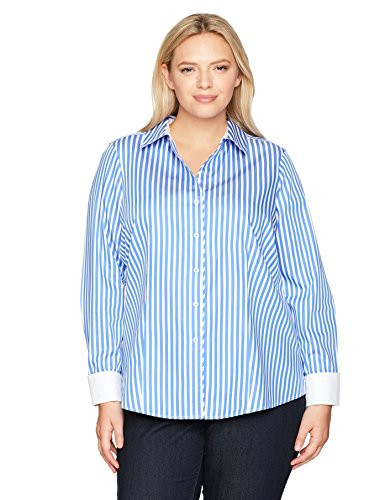 Foxcroft Women's Lauren Sateen Stripe Non Iron Shirt, French Blue, 12