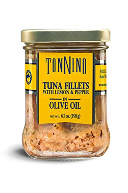 Tonnino Tuna Fillets Low Calorie and Gluten Free Yellowfin Jarred Premium Tuna with Lemmon Pepper in Olive Oil 6.7 oz (Pack of 1) Tonnino Tuna Fillets Low Calorie and Gluten Free Yellowfin Jarred Premium Tuna with Lemmon Pepper in Olive Oil 6.7 oz (Pack of 1)