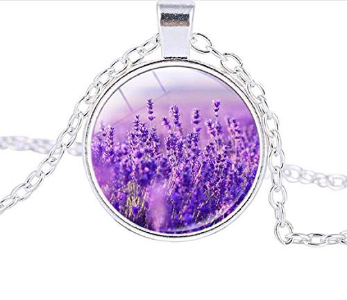 Weishu Men's and Women's Necklaces Lavender Life Tree Time Gemstone Glass Pendant Clavicle Chain Sweater Chain Blessing Adjustable (Silver) (Silver)