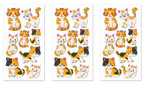 Multicraft Colorful Kitty Cat 3D Puffy Scrapbook Sticker Decals, Pack of 3 Sticker Sheets