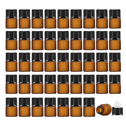 Enslz 1ml(1/4 dram) 50Pcs Mini Amber Glass Essential Oils Sample Bottles Empty Refillable Brown Glass Perfume Bottles (1ml)