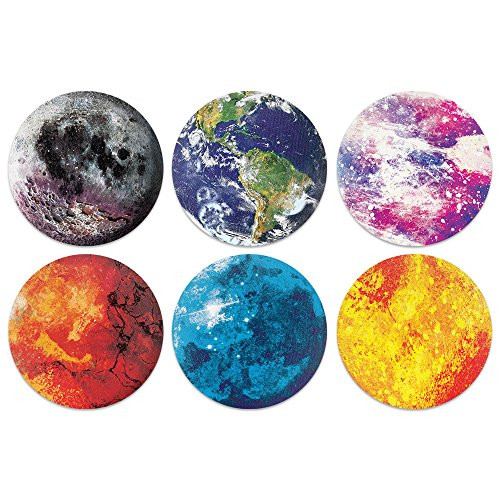CARIBOU Coasters , Planet Moon Stars Design Absorbent ROUND Fabric Felt Neoprene Coasters for Drinks, 6pcs Set
