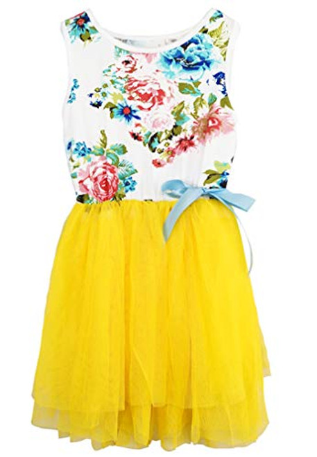 Niyage Little Girls Sleeveless Floral Princess Dress Tulle Tutu Sundress 4T Yellow