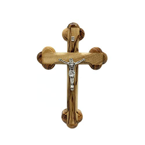 SpringNahal Jesus Olive Wood Cross from Bethlehem with a Certificate Made in The Holy Land (5.3 inch)