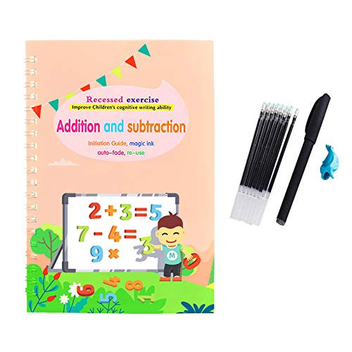 Crytech Magic English Calligraphy Handwriting Workbook Reusable Tracing Letters and Numbers Practice Book for Children Kids Preschool Drawing Writing Doodle Board Practice Notebook